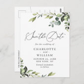 Elegant Eucalyptus Wedding Save the Date QR code Postkarte (Vorne/Hinten)