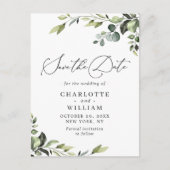 Elegant Eucalyptus Wedding Save the Date QR code Postkarte (Vorderseite)
