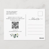 Elegant Eucalyptus Wedding Save the Date QR code Postkarte (Rückseite)