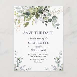 Elegant Eucalyptus Wedding Save the Date QR code Postkarte