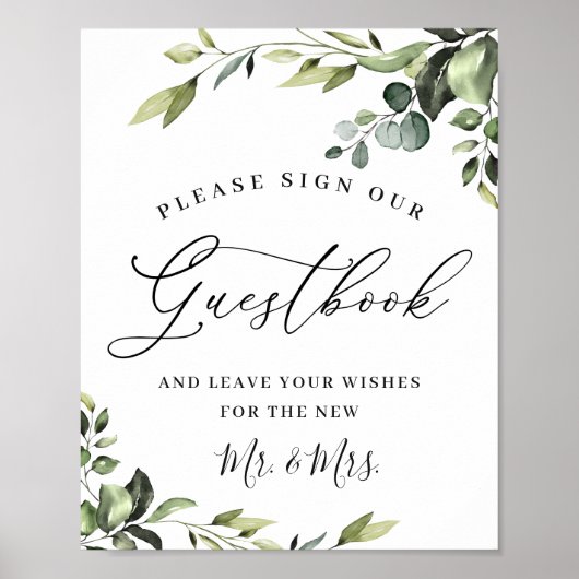 Elegant Eucalyptus Wedding Sign Unser Gästebuch (Vorne)