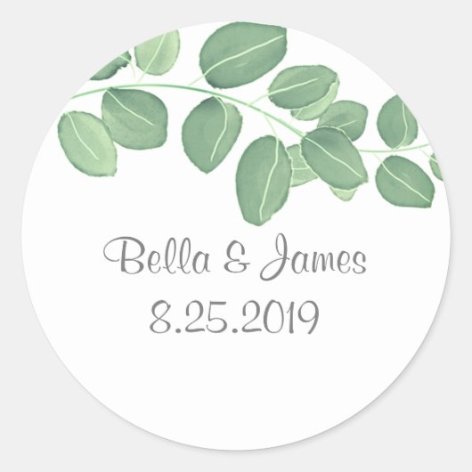 Elegant Eucalyptus Wedding Stickers (Vorderseite)