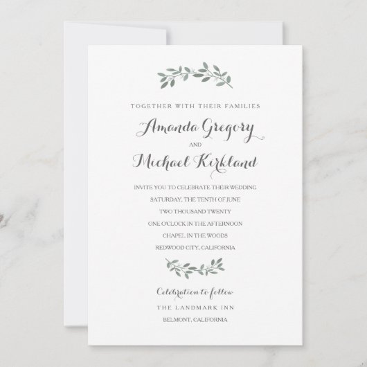 Elegant Eucalyptus Wedding Suite Einladung (Vorderseite)