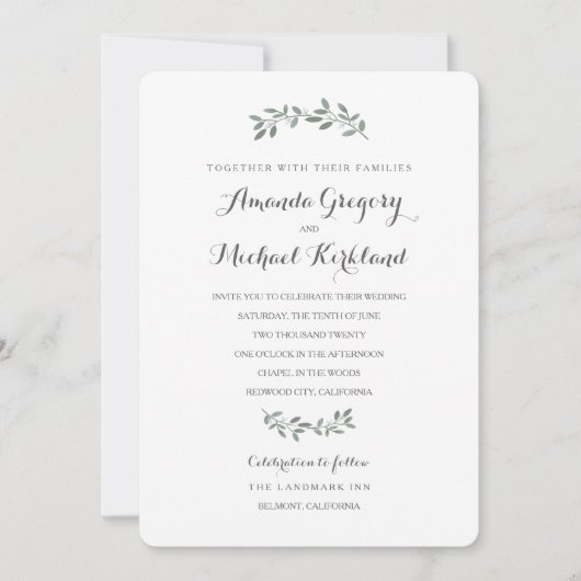 Elegant Eucalyptus Wedding Suite Einladung (Vorderseite)