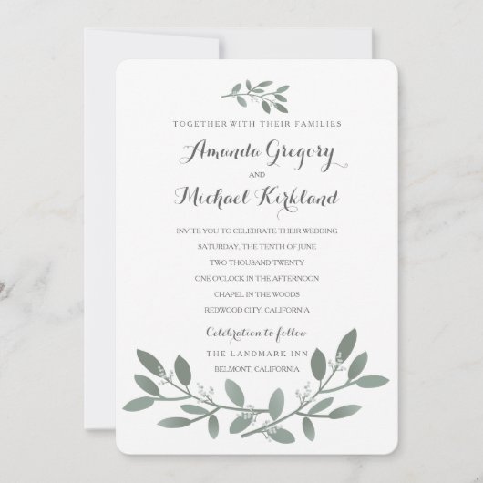 Elegant Eucalyptus Wedding Suite Einladung (Vorderseite)