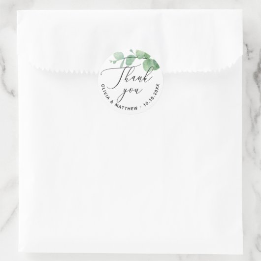 Elegant Eucalyptus Wedding Vielen Dank | Grünpflan Runder Aufkleber (Tasche)
