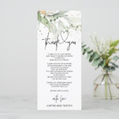 Elegant Eucalyptus Wedding Vielen Dank Tischeinste Menükarte (Stehend Vorderseite)