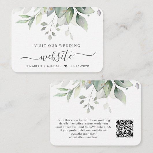 Elegant Eucalyptus Wedding Website QR Code Begleitkarte (Vorne/Hinten)