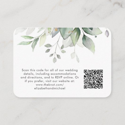 Elegant Eucalyptus Wedding Website QR Code Begleitkarte (Rückseite)