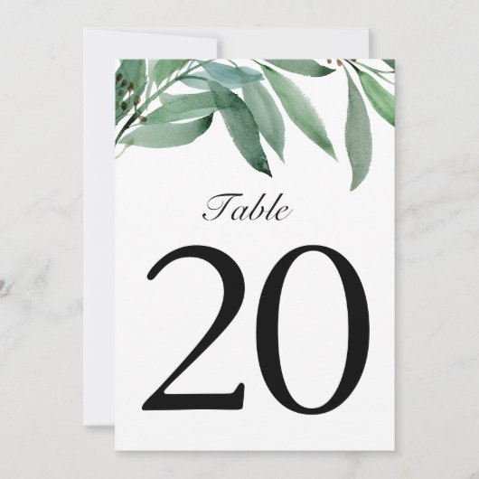Elegant Eucalyptus Wedding White Tischnummer (Vorderseite)