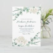 Elegant Eucalyptus White Peony Wedding Einladung (Stehend Vorderseite)