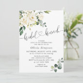 Elegant Eucalyptus White Roses Bridal Brunch Einladung (Stehend Vorderseite)