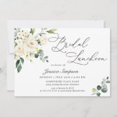 Elegant Eucalyptus White Roses Bridal Luncheon Einladung (Vorderseite)