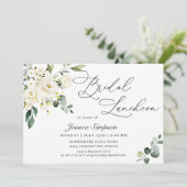 Elegant Eucalyptus White Roses Bridal Luncheon Einladung (Stehend Vorderseite)