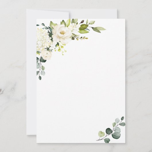 Elegant Eucalyptus White Roses BRIDAL LUNCHEON Einladung (Rückseite)