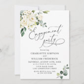 Elegant Eucalyptus White Roses ENGAGEMENT PARTY Einladung (Vorderseite)