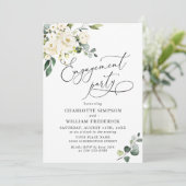 Elegant Eucalyptus White Roses ENGAGEMENT PARTY Einladung (Stehend Vorderseite)