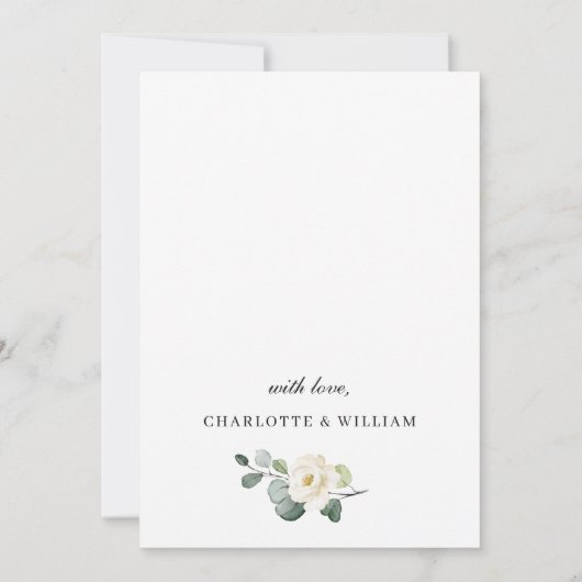 Elegant Eucalyptus White Roses ENGAGEMENT PARTY Einladung (Rückseite)