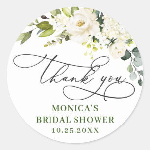 Elegant Eucalyptus White Roses Floral Vielen Dank Runder Aufkleber