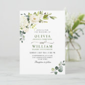Elegant Eucalyptus White Roses Greenery Wedding Einladung (Stehend Vorderseite)