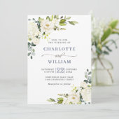 Elegant Eucalyptus White Roses Grüne Hochzeit Einladung (Stehend Vorderseite)