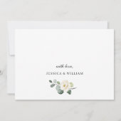 Elegant Eucalyptus White Roses Grüne Hochzeit Einladung (Rückseite)