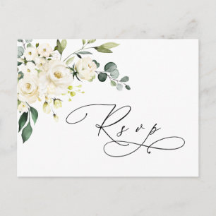 Elegant Eucalyptus White Roses Wedding RSVP Postkarte