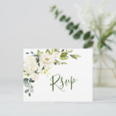 Elegant Eucalyptus White Roses Wedding RSVP Postkarte (Stehend Vorderseite)