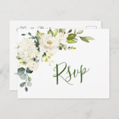 Elegant Eucalyptus White Roses Wedding RSVP Postkarte (Vorne/Hinten)