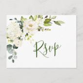 Elegant Eucalyptus White Roses Wedding RSVP Postkarte (Vorderseite)