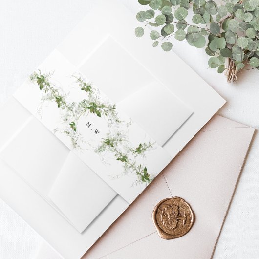 Elegant Eucalyptus Wreath Monogram Wedding Einladungsbanderole