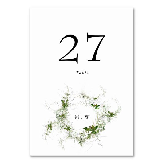 Elegant Eucalyptus Wreath Monogram Wedding Tischnummer (Rückseite)