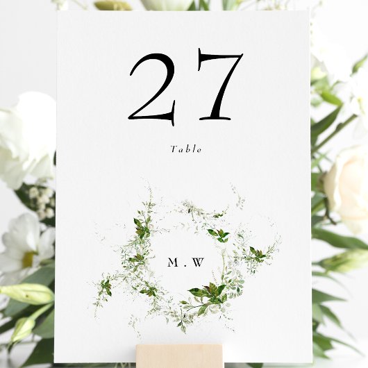 Elegant Eucalyptus Wreath Monogram Wedding Tischnummer