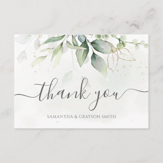 Elegant Eukalyptus Blätter Grüne Goldhochzeit Dankeskarte (Vorderseite)