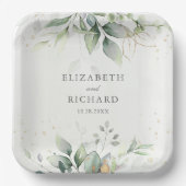 Elegant Eukalyptus Blätter Grüne Goldhochzeit Pappteller (Vorderseite)