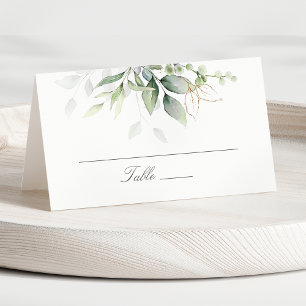 Elegant Eukalyptus Blätter Grüne Goldhochzeit Platzkarte