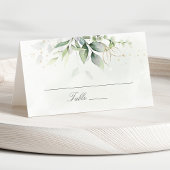 Elegant Eukalyptus Blätter Grüne Goldhochzeit Platzkarte
