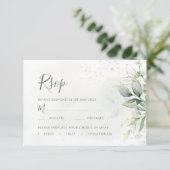 Elegant Eukalyptus Blätter Grüne Goldhochzeit RSVP Karte (Stehend Vorderseite)