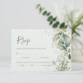 Elegant Eukalyptus Blätter Grüne Goldhochzeit RSVP Karte (Stehend Vorderseite)
