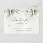 Elegant Eukalyptus Blätter Grüne Goldhochzeit RSVP Karte (Vorderseite)