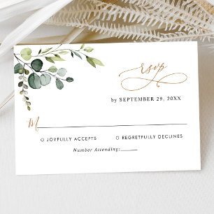 Elegant Eukalyptus Blätter Grüne Goldhochzeit RSVP Karte