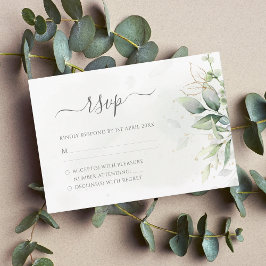 Elegant Eukalyptus Blätter Grüne Goldhochzeit RSVP Karte