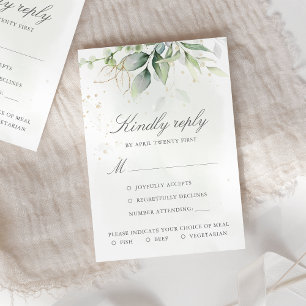 Elegant Eukalyptus Blätter Grüne Goldhochzeit RSVP Karte