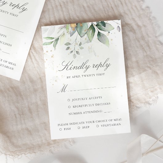 Elegant Eukalyptus Blätter Grüne Goldhochzeit RSVP Karte