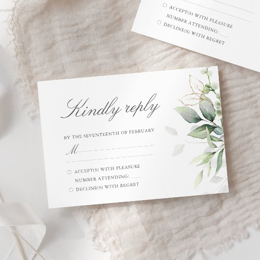 Elegant Eukalyptus Blätter Grüne Goldhochzeit RSVP Karte