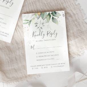 Elegant Eukalyptus Blätter Grüne Goldhochzeit RSVP Karte