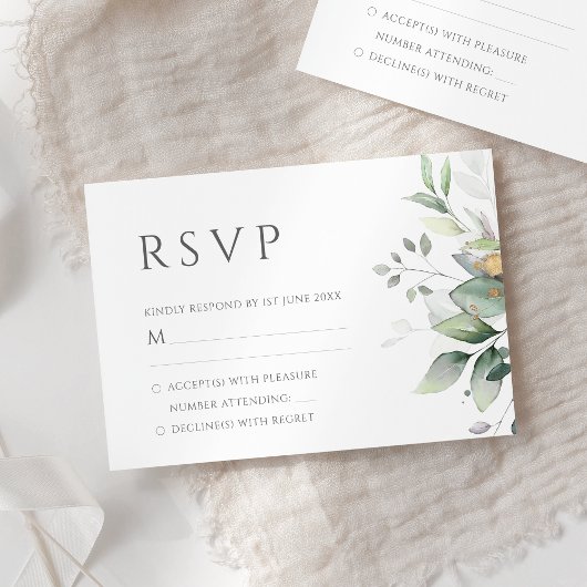 Elegant Eukalyptus Blätter Grüne Goldhochzeit RSVP Karte