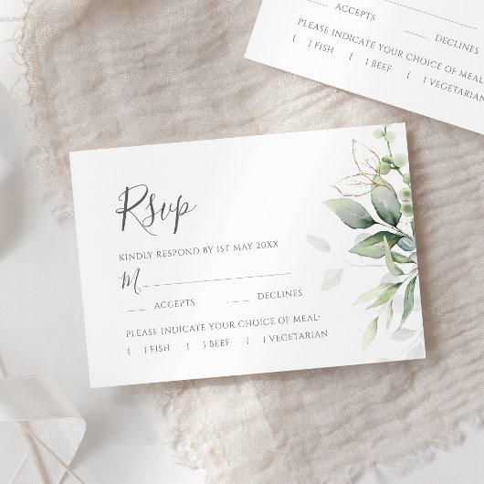 Elegant Eukalyptus Blätter Grüne Goldhochzeit RSVP Karte
