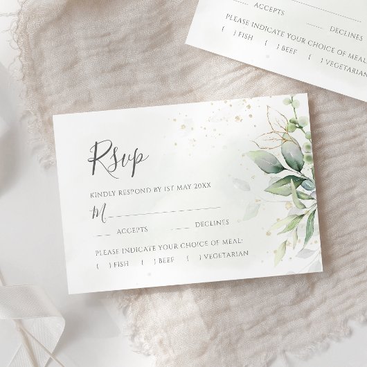 Elegant Eukalyptus Blätter Grüne Goldhochzeit RSVP Karte