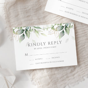 Elegant Eukalyptus Blätter Grüne Goldhochzeit RSVP Karte